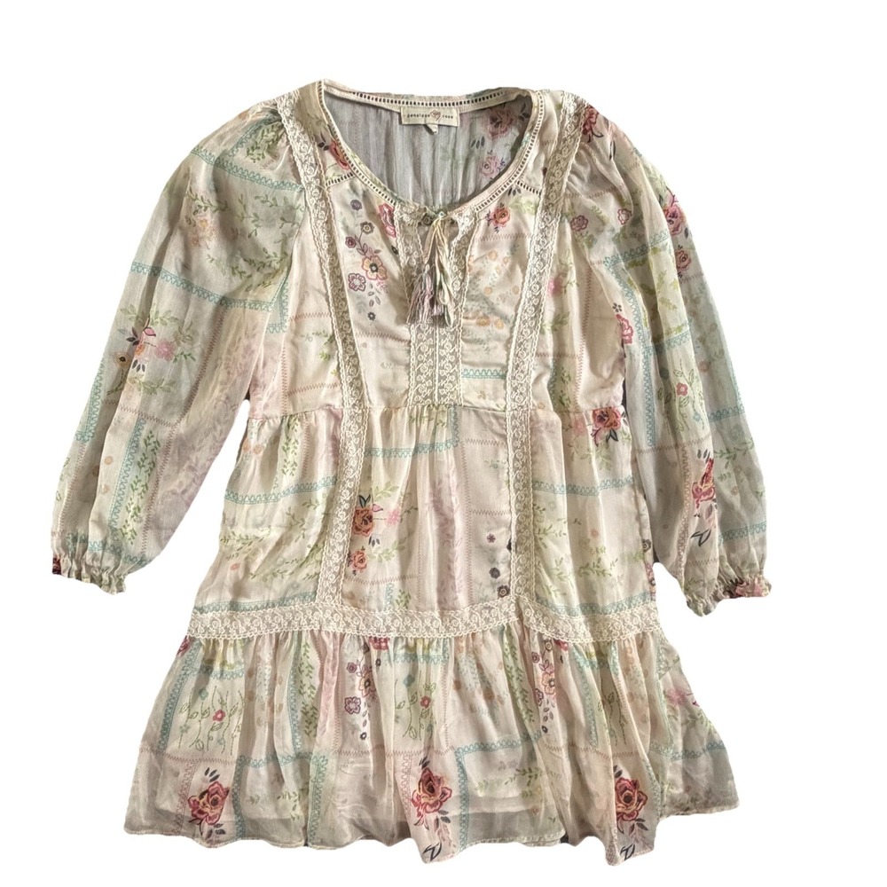 Penelope Rose L Dress Cottagecore Chiffon Lace Whimsy Floral Prairie Fairy‎ Boho